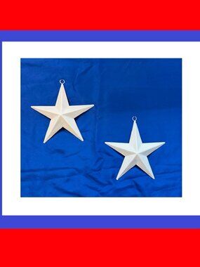 Two (2) White Painted Tin Star with Hanging Loop 6 3/4" by 6 3/4" Two (2) 16006B